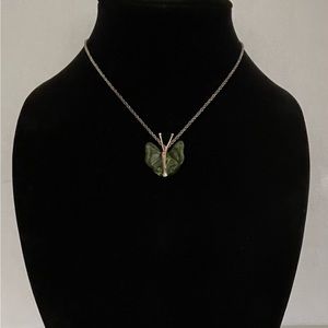 Green Acrylic And Silver Tone Social Butter pendant and Chain